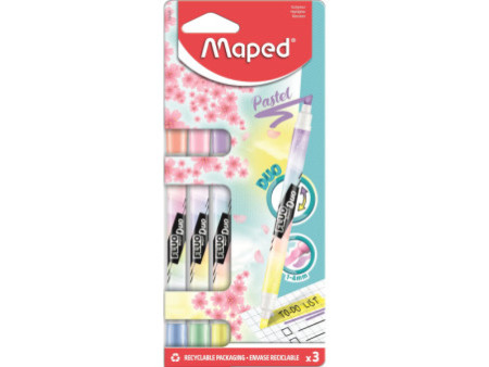 Maped Surligneur FLUO'PEPS PEN DUO Pastel, blister de 3