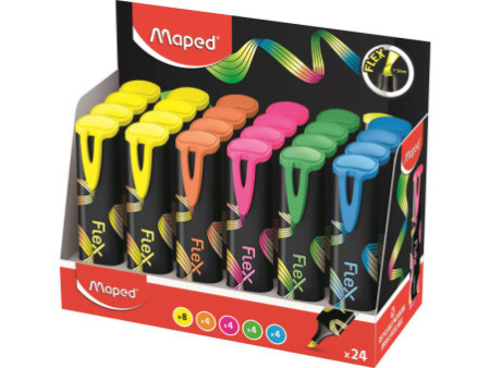Maped Surligneur FLEX, pointe flexible, présentoir de 24