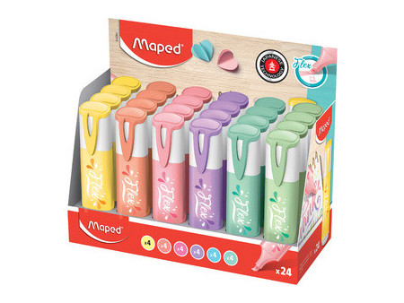 Maped Surligneur FLEX PASTEL, pointe souple, présentoir, 24