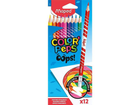Maped Crayons de couleur COLOR'PEPS, effaçable, étui de 12