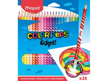 Maped Crayons de couleur COLOR'PEPS, effaçable, étui de 24