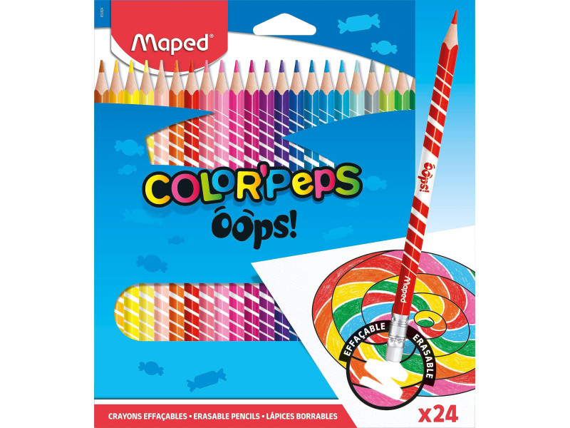 Maped Crayons de couleur COLOR'PEPS, effaçable, étui de 24