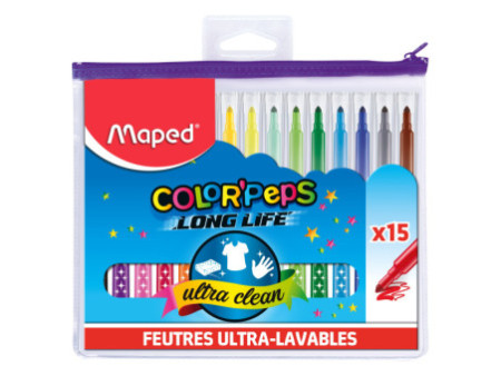 Maped Feutres COLOR'PEPS Long Life, en étui de 15 à zip