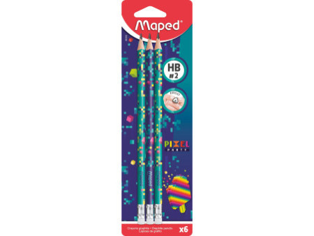 Maped Crayon de papier PIXEL PARTY, avec gomme, blister de 6
