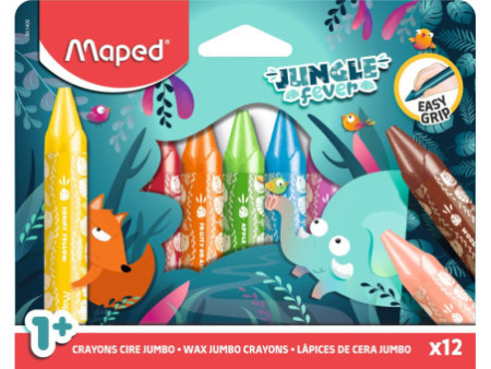 Maped Crayon cire JUNGLE fever JUMBO, étui en carton de 12