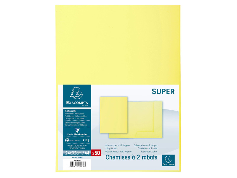 EXACOMPTA Chemises SUPER 250, A4, avec 2 rabats, jaune