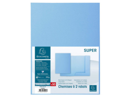 EXACOMPTA Chemises SUPER 250, A4, avec 2 rabats, bleu