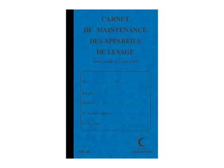 ELVE Carnet de maintenance 'Appareil de levage', 32 pages