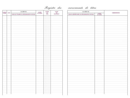 ELVE Registre 'Mouvements des titres', 100 pages, format A4