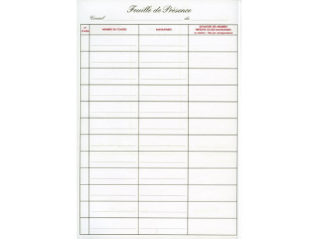ELVE Registre 'Présence au conseil', 104 pages, 297 x 210 mm