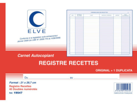 ELVE Manifold 'Recettes: auto-entrepreneurs', 40 feuillets