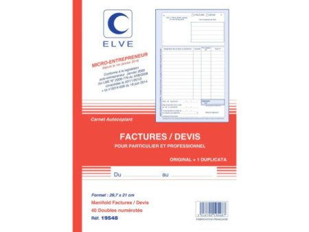 ELVE Manifold 'Facturier: auto-entrepreneurs', 40 feuillets