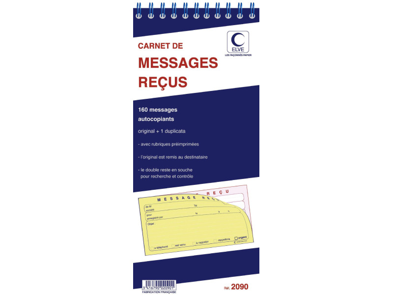 ELVE Carnet de messages reçus autocopiant, 322 x 140 mm