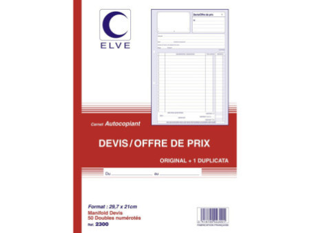 ELVE Manifold 'Devis - Offre de prix', 297 x 210 mm, dupli