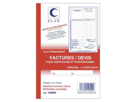 ELVE Manifold Factures / Devis, 50 feuillets, A5, dupli