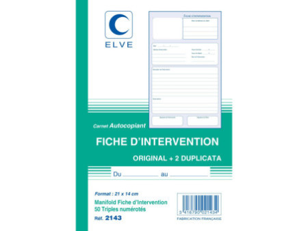 ELVE Manifold 'Fiche d'intervention', original + 2 duplicata