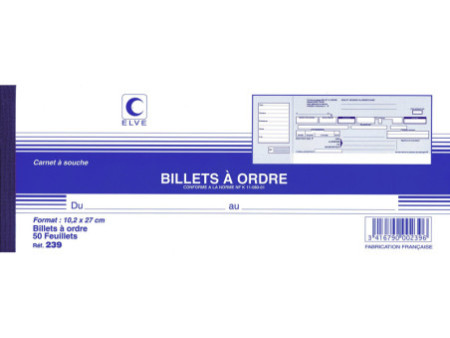 ELVE Carnet à souche 'Billets à ordre', 102 x 270 mm