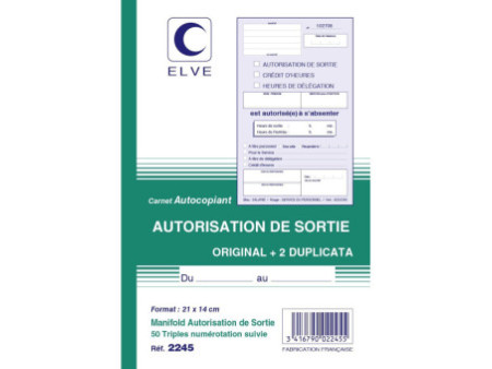 ELVE Manifold 'Autorisation de sortie', 210 x 140 mm, tripli