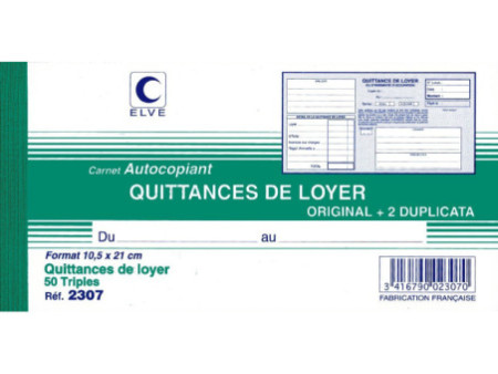 ELVE Manifold 'Quittances de loyer', 105 x 210 mm horizontal