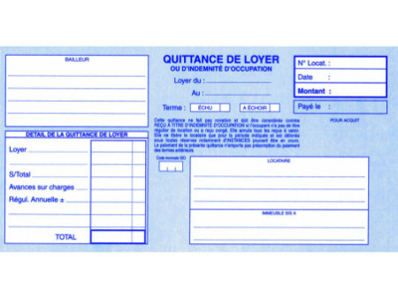 ELVE Manifold 'Quittances de loyer', 105 x 210 mm horizontal