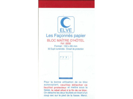 ELVE Bloc Maître d'Hôtel, 85 x 150 mm, 50 feuillets dupli