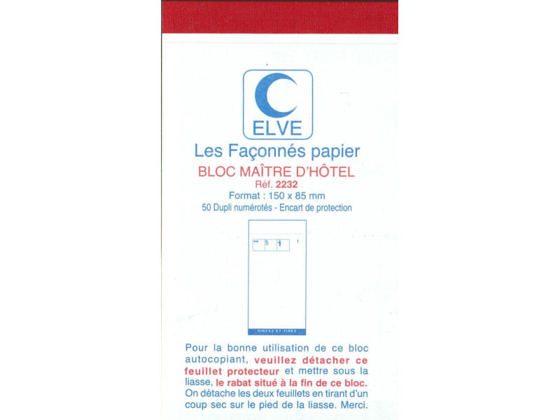 ELVE Bloc Maître d'Hôtel, 85 x 150 mm, 50 feuillets dupli