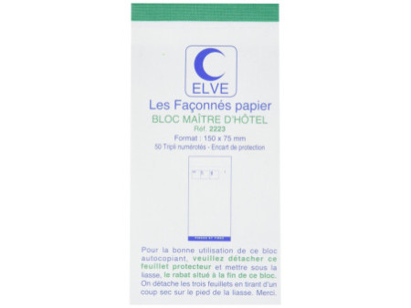 ELVE Bloc Maître d'Hôtel, 75 x 150 mm, 50 feuillets tripli