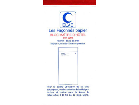 ELVE Bloc Maître d'Hôtel, 85 x 165 mm, 50 feuillets dupli