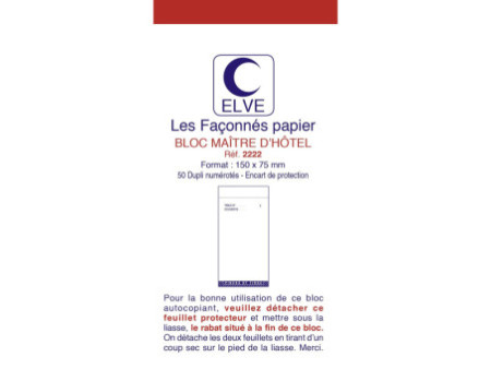 ELVE Bloc Maître d'Hôtel, 75 x 150 mm, 50 feuillets dupli
