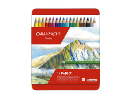 CARAN D'ACHE Crayons de couleur PABLO, étui métal de 18