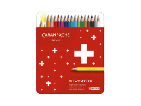 CARAN D'ACHE Crayons de couleur SWISSCOLOR, étui métal de 18