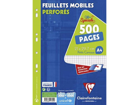 Clairefontaine Feuillets mobiles perforés, A4, quadrillé 5x5
