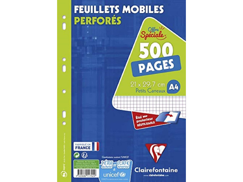Clairefontaine Feuillets mobiles perforés, A4, quadrillé 5x5