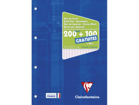 Clairefontaine Bloc de cours, perforé, A4, séyès
