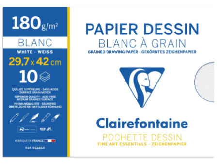 Clairefontaine Papier dessin 'Blanc à Grain', 297 x 420 mm
