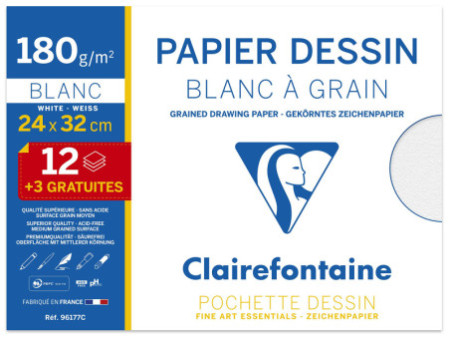 Clairefontaine Papier dessin 'Blanc à Grain', pack promo