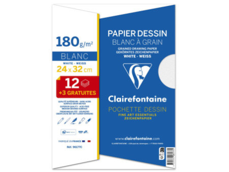 Clairefontaine Papier dessin 'Blanc à Grain', pack promo