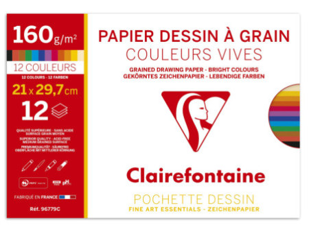 Clairefontaine Papier dessin 'à Grain', A4, couleurs vives