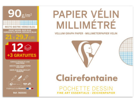 Clairefontaine Papier vélin millimétré, A4, pack promo