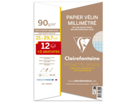 Clairefontaine Papier vélin millimétré, A4, pack promo