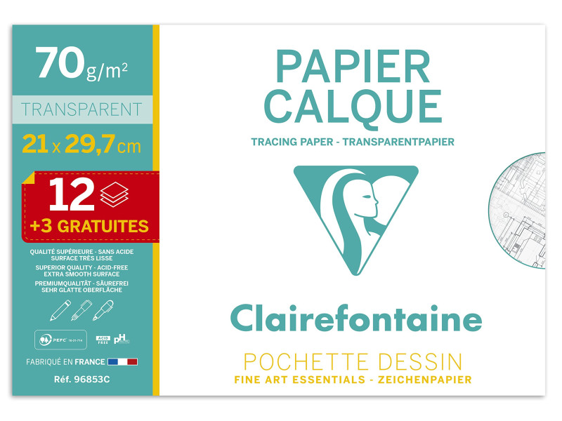 Clairefontaine Papier calque, A4, 70 g/m2, pack promo