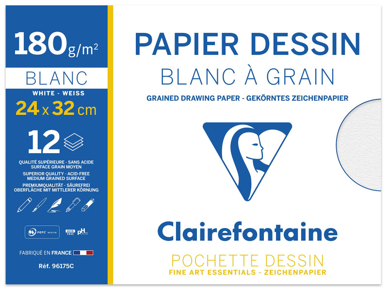 Clairefontaine Papier dessin 'Blanc à Grain', 240 x 320 mm