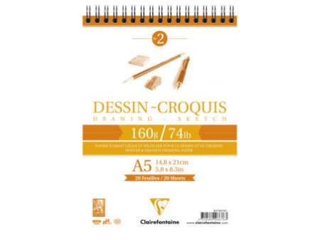 Clairefontaine Bloc papier dessin Croquis, A5, 160 g/m2
