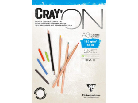 Clairefontaine Bloc papier dessin 'CRAY'ON', A3, 120 g/m2