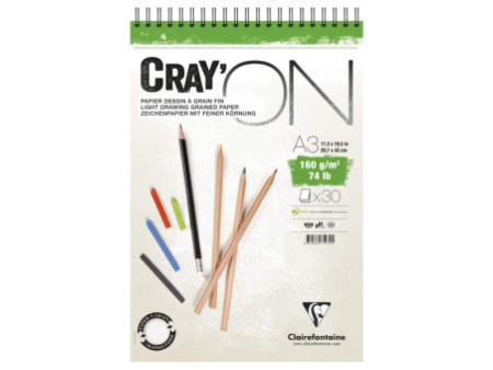 Clairefontaine Bloc papier dessin 'CRAY'ON', A3, 160 g/m2