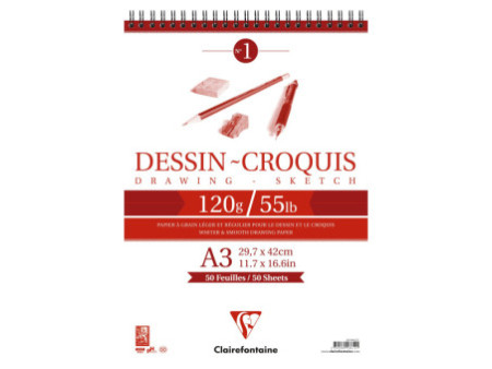 Clairefontaine Bloc papier Dessin Croquis, A3, 120 g/m2