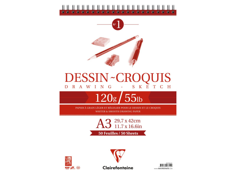 Clairefontaine Bloc papier Dessin Croquis, A3, 120 g/m2