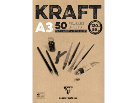 Clairefontaine Bloc papier dessin 'KRAFT', A3, 120 g/m2