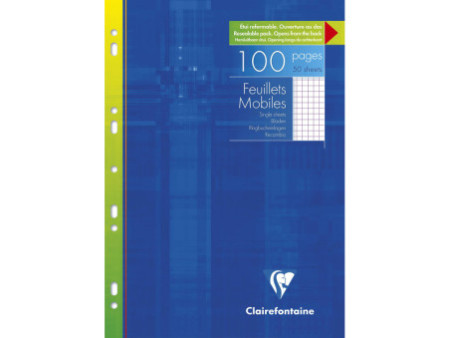 Clairefontaine Feuillets mobiles A4, quadrillé 5/5,100 pages