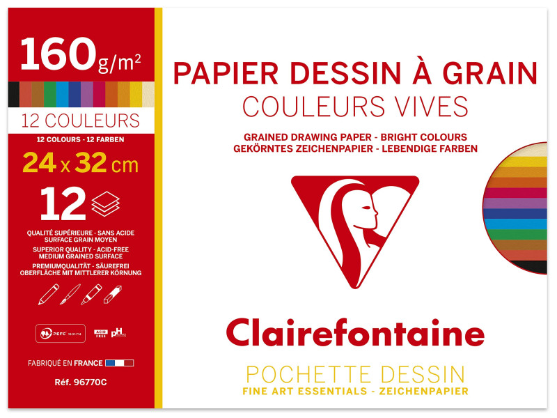 Clairefontaine Papier dessin 'à Grain', couleurs vives